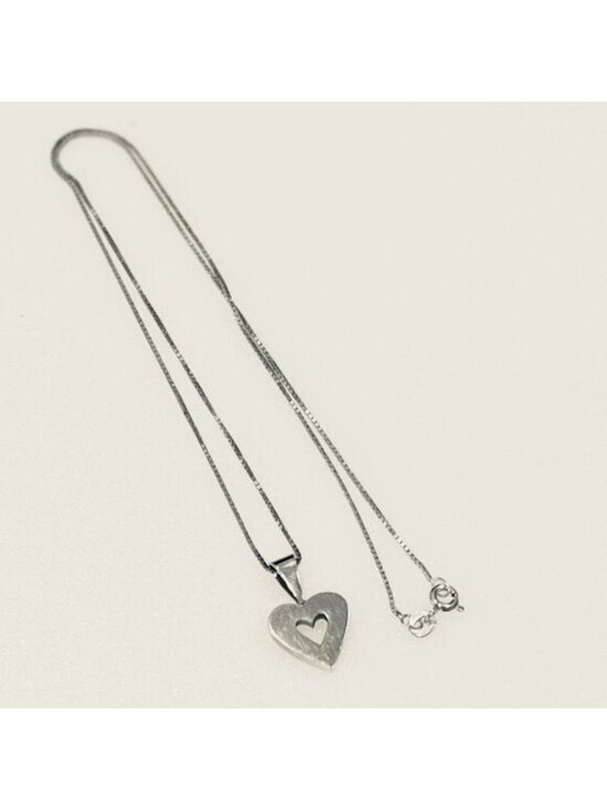 925 Sterling Silver Jewelry - 925 Sterling Silver Heart Necklace Cutout Heart Pendant on Sterling Box Chain